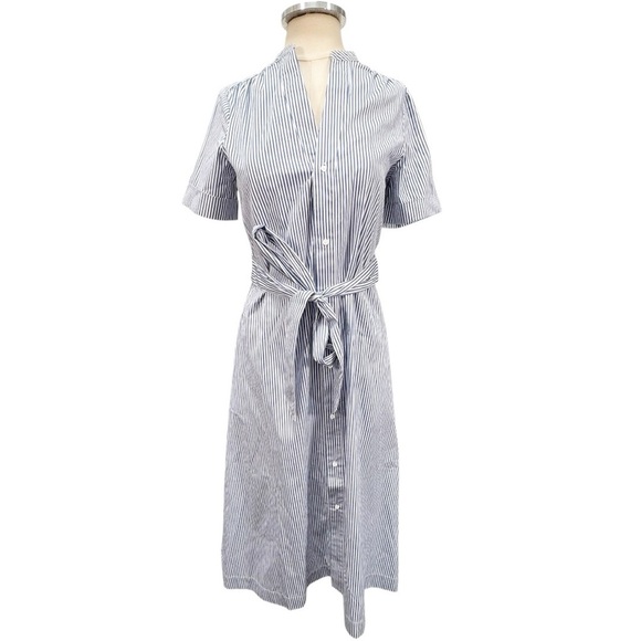 AYR The Villa Short Sleeve Belted Midi Shirt Dress Blue Stripe Size XS - Picture 2 of 11